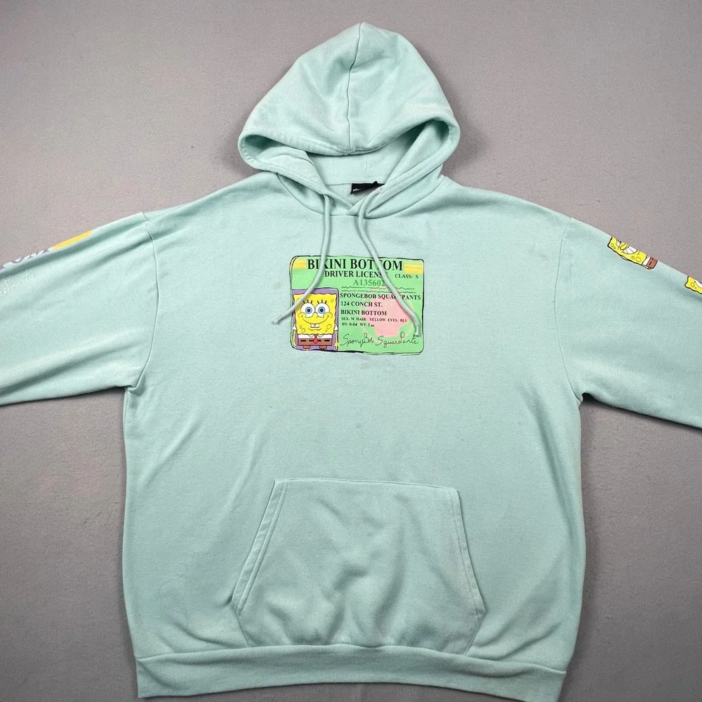 Nickelodeon Spongebob Hoodie Mens 2XL Green Driver License Graphic Pullover Y2K